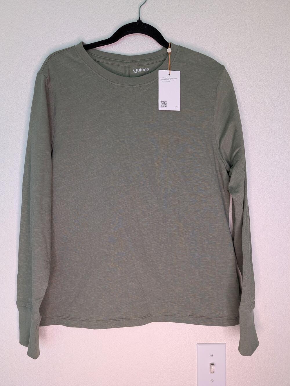 Quince NWT 100% Organic Cotton Women Green Long Sleeve Swing Tee L Boho *READ